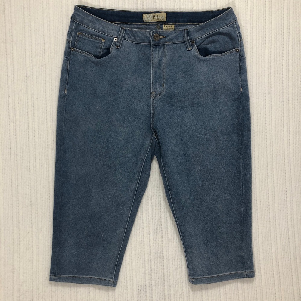 Hybrid & Company Womens Blue Denim Capri Jeans Size 14 Cropped
